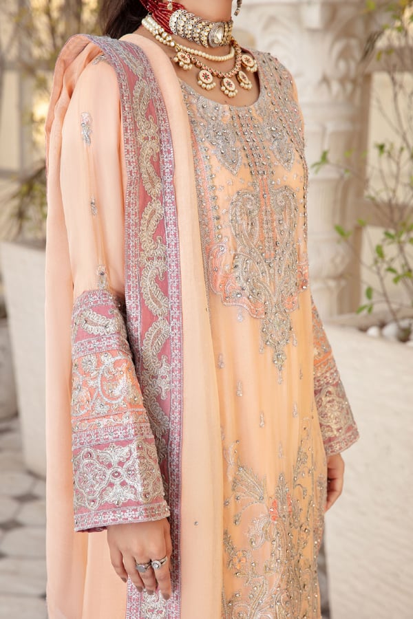 3 Piece chiffon embroidered sharara suit - Image 2
