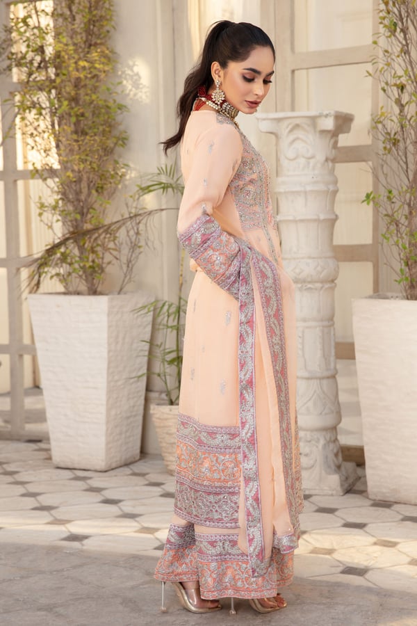 3 Piece chiffon embroidered sharara suit - Image 3
