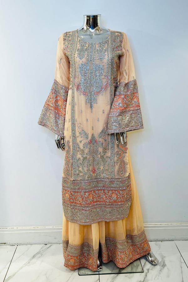3 Piece chiffon embroidered sharara suit - Image 6