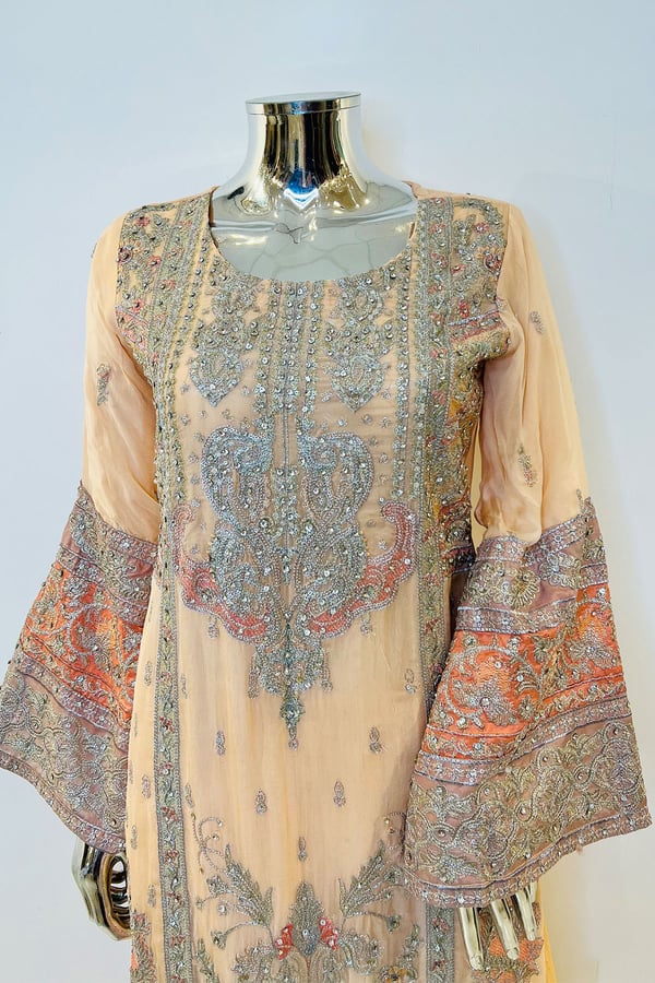 3 Piece chiffon embroidered sharara suit - Image 7