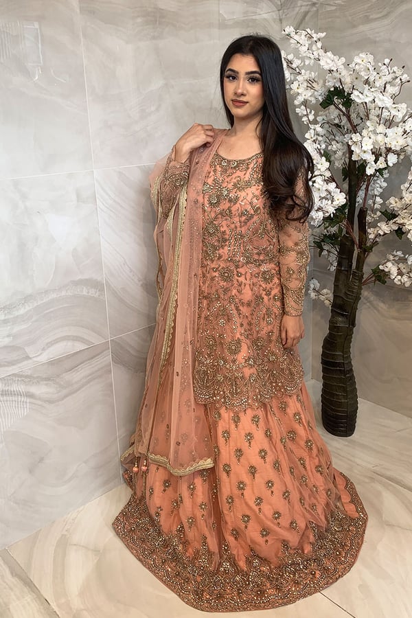 Shiffonz 3 piece zari work embroidered lengha suit