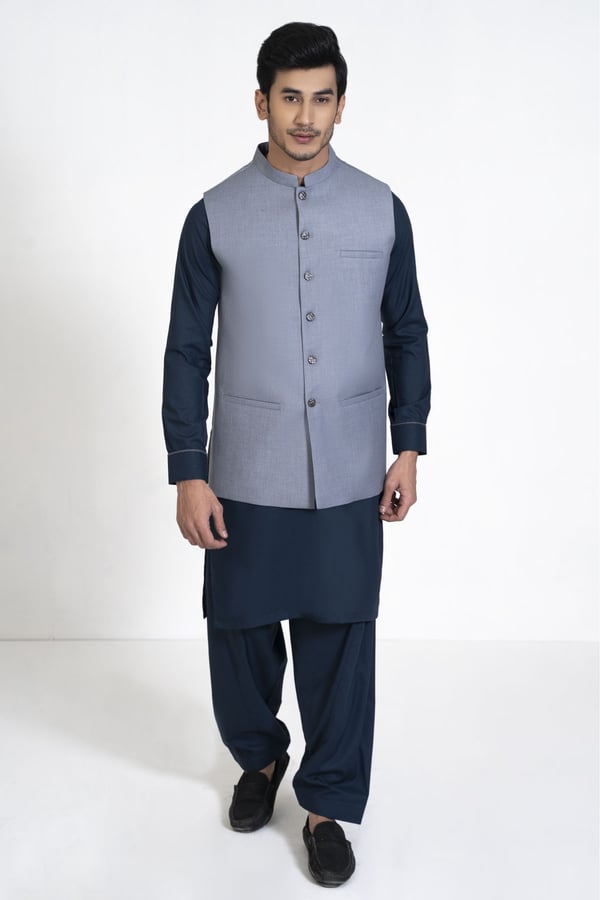 Avi casual men's plain waistcoat - Large, Light Grey