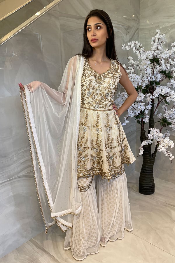 Shiffonz 3 piece peplum embroidered gharara suit