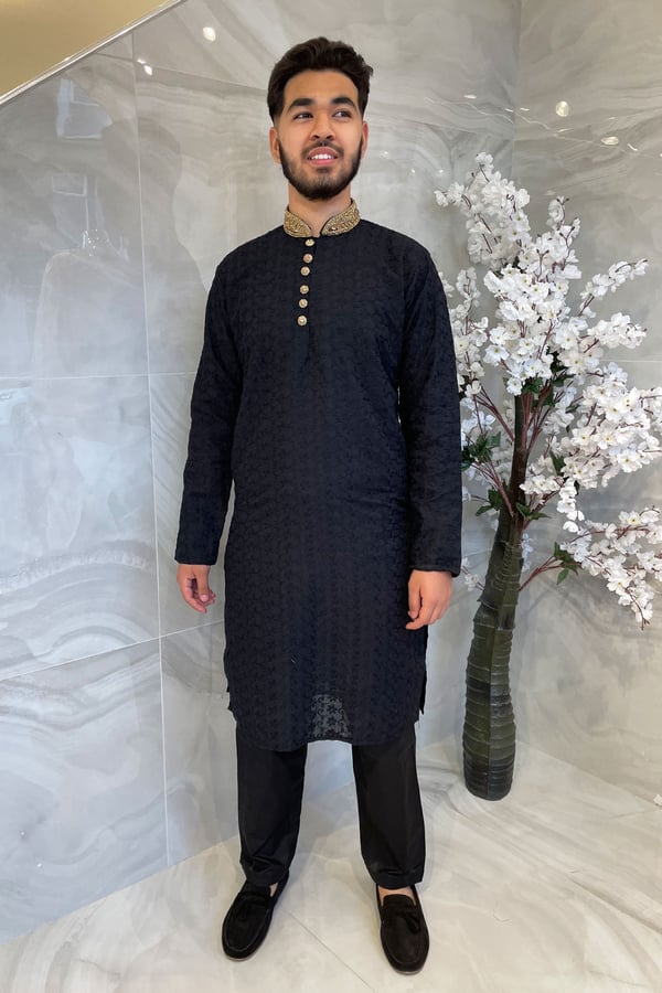 Men's chicken suit with gold embroidered collar