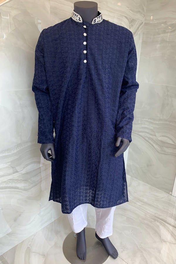 Men's 2 piece chicken suit embroidered collar - Navy, 36