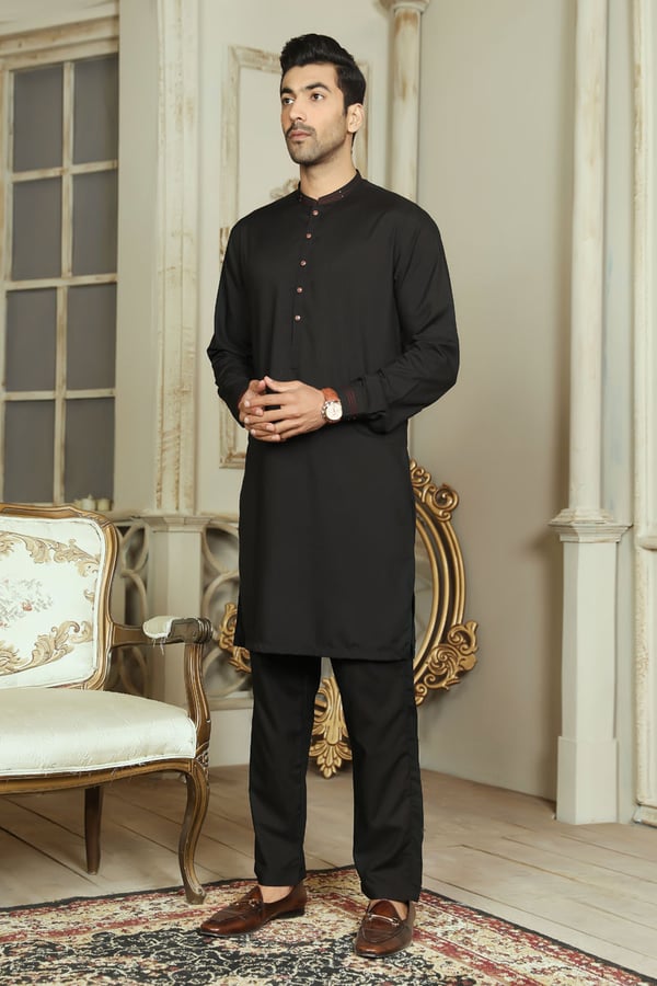 Avi men's luxury kurta trouser - Black, Large