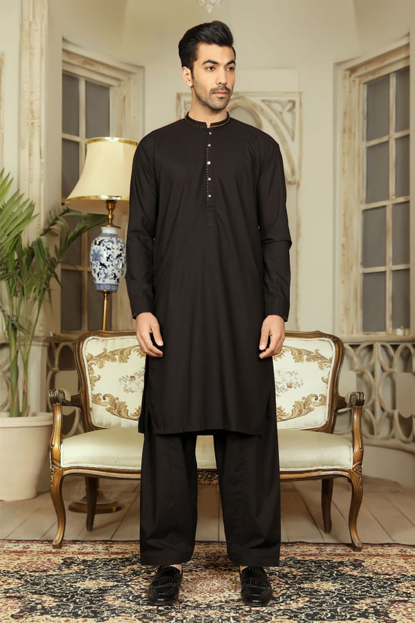 Avi luxury men's shalwar kameez - Black, Large