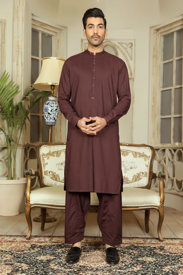 Avi men's luxury shalwar kameez - Dark Mauve, Large