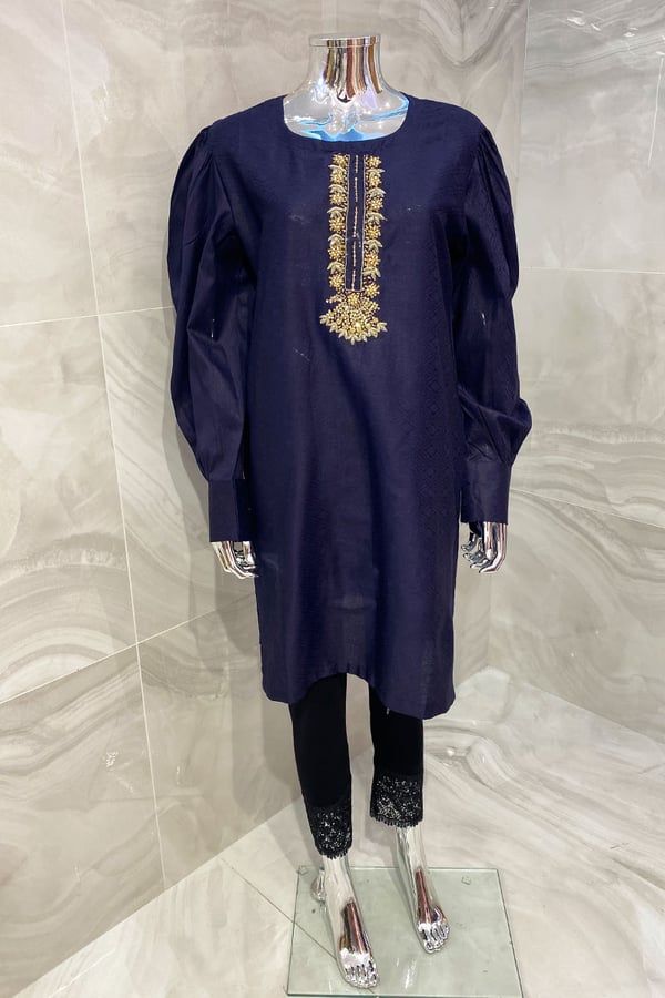 Handwork embroidered kurti - Navy, Small