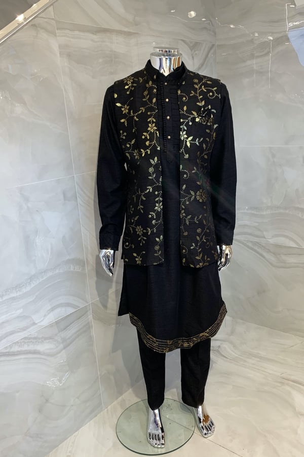 3 Piece men's brocade jacket kurta - BACK, 36