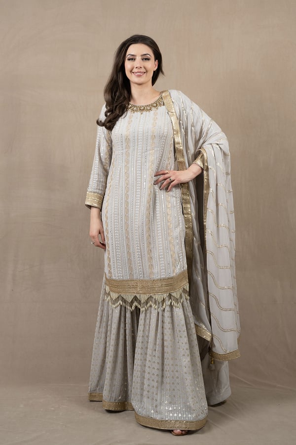 3 Piece chicken embroidered gharara suit
