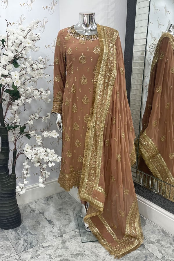 3 Piece embroidered long shirt suit with churidaar - Image 6