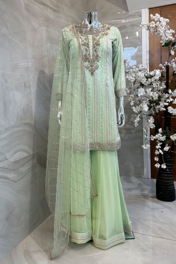 3 Piece embroidered sharara suit - Image 3