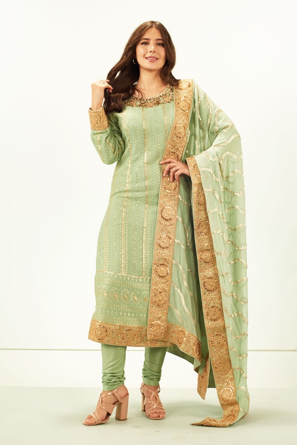 3 Piece zari work embroidered partywear suit