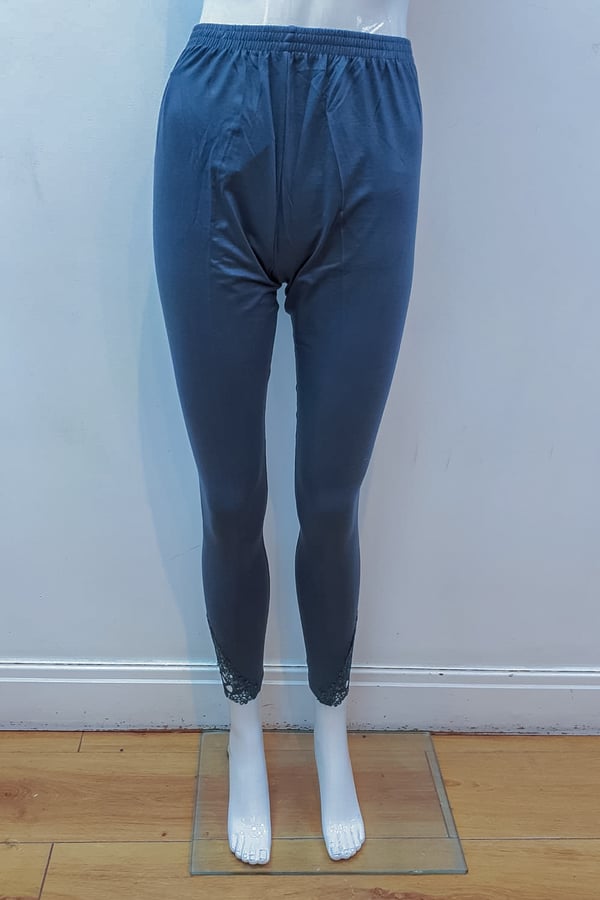 Casual lace embellished leggings - Grey, FREE SIZE
