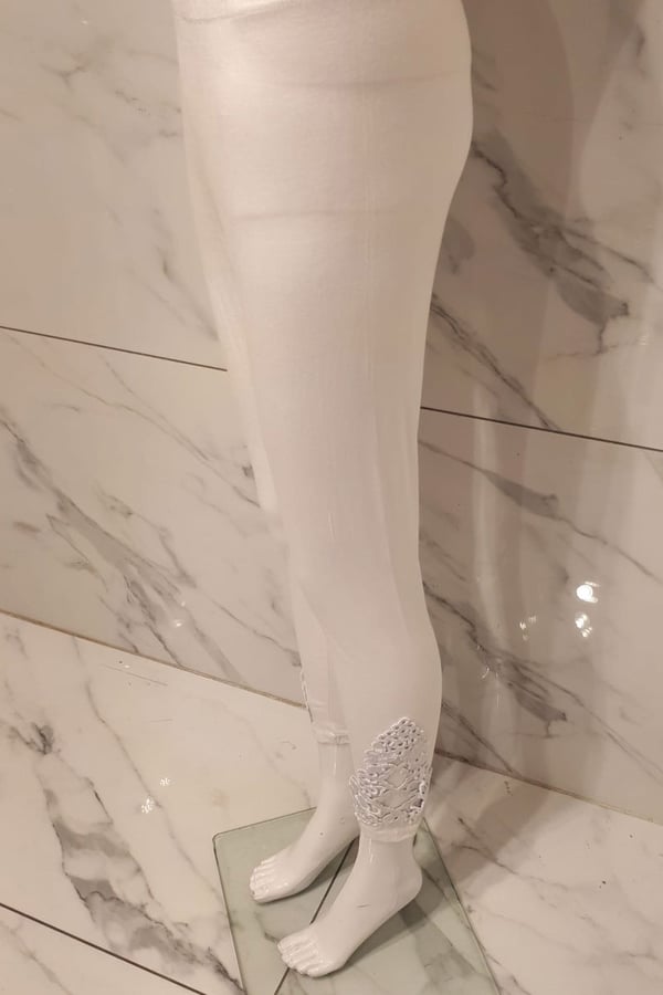 Casual linen leggings with embroidered border - Image 2