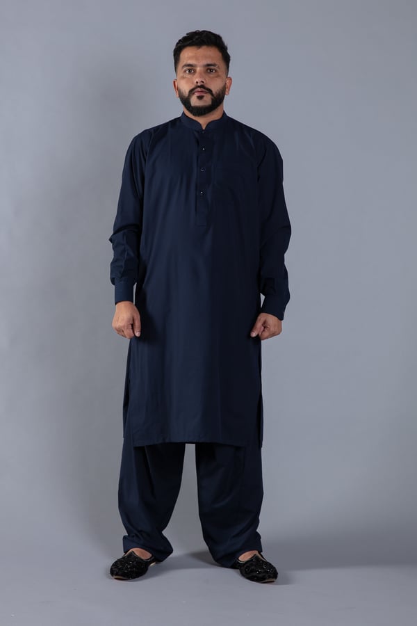 Men's plain shalwar kameez - Navy, Large