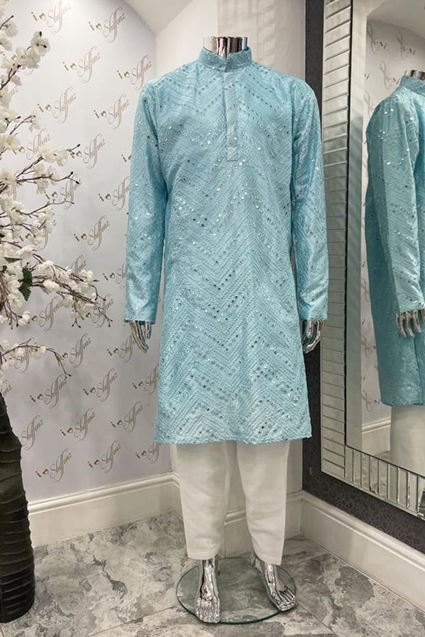 2 Piece men's foil mirror embroidered suit - Image 3