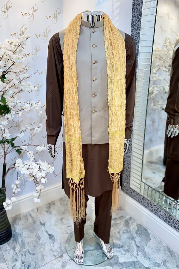 Men's crinkle chunari - Gold, FREE SIZE