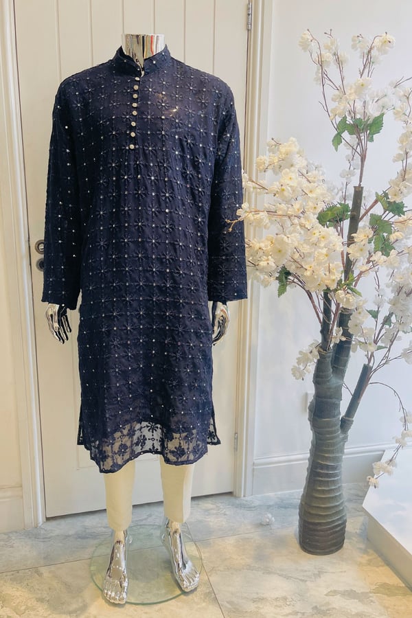 Men's georgette mirror embroidered - Navy, 36