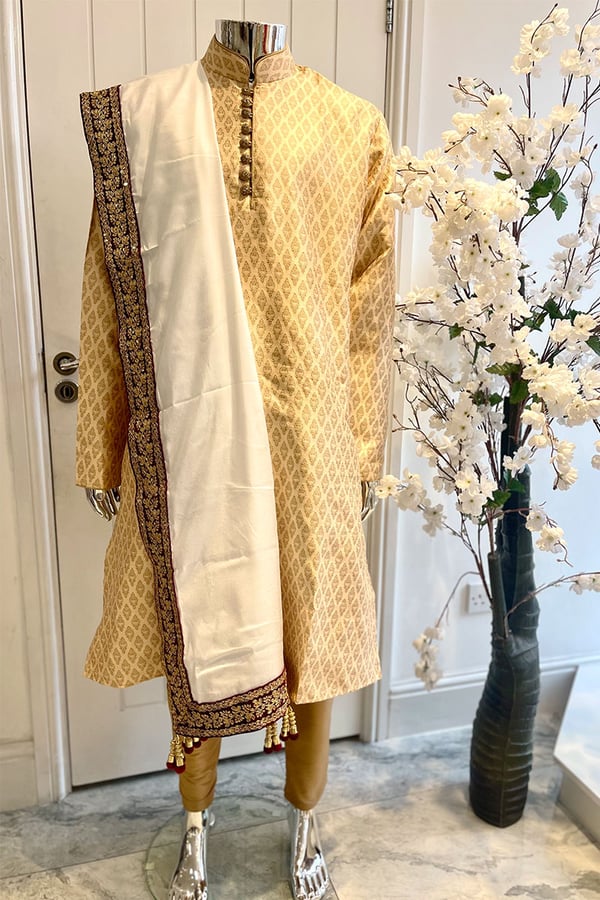 Men's luxury silk dupatta embroidered border