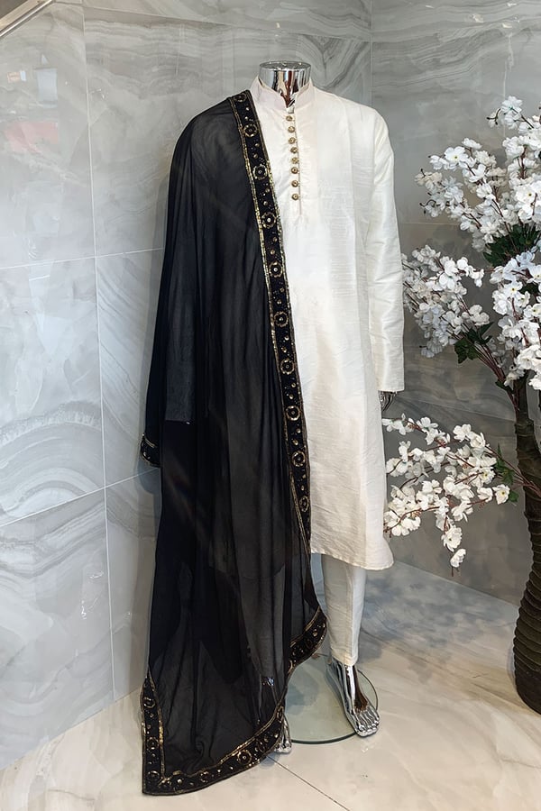 Men's casual silk shawl - Black, FREE SIZE