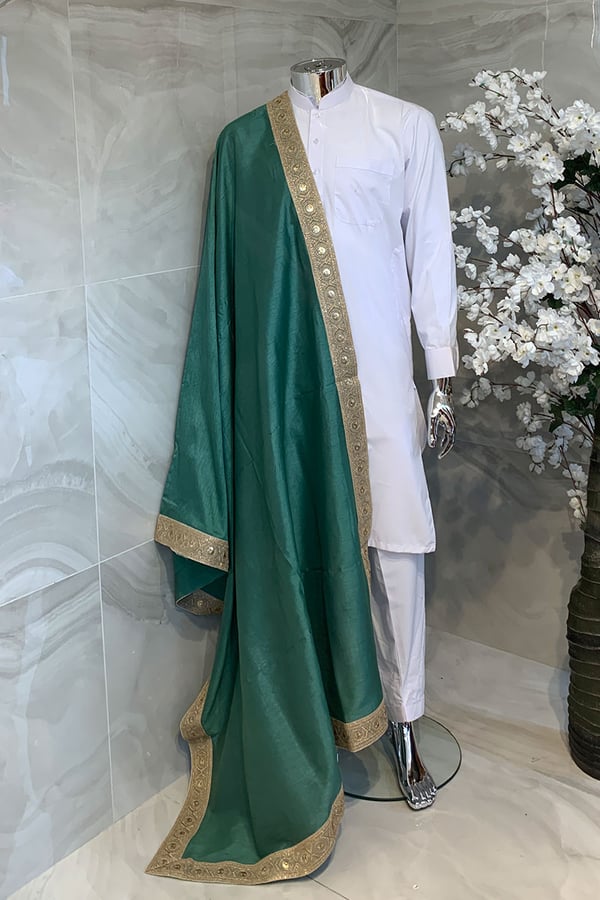 Men's raw silk dupatta - SGREEN, FREE SIZE