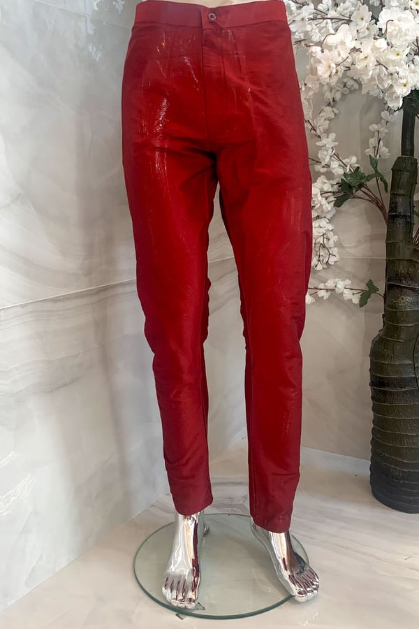 Men's raw silk trouser - Maroon, FREE SIZE
