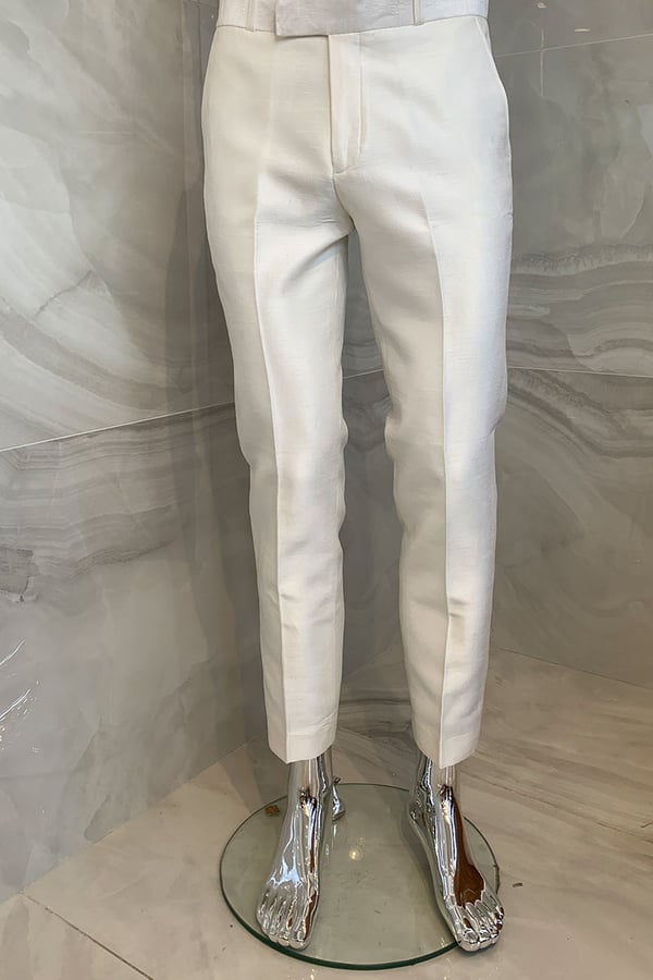 Men's raw silk trouser - OWHITE, FREE SIZE