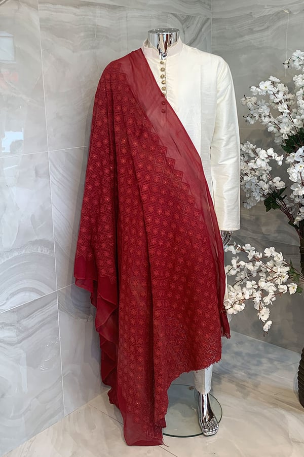 Men's unstitched dupatta - Maroon, FS