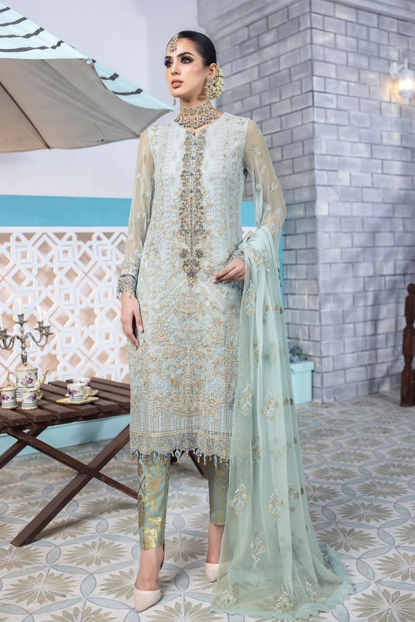 Erica 3 piece embroidered morning mist suit