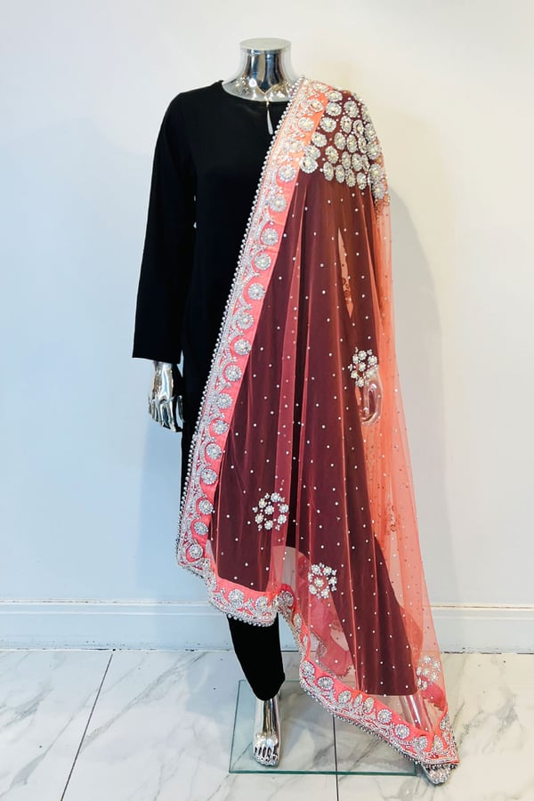 Net luxury embroidered dupatta - PCHSLV, FREE SIZE