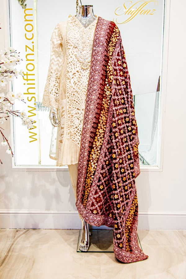 Luxury thread work embroidered dupatta