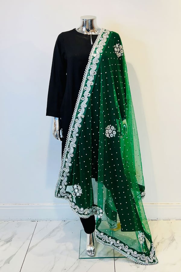 Shiffonz net embroidered dupatta - GRNSLV, FREE SIZE