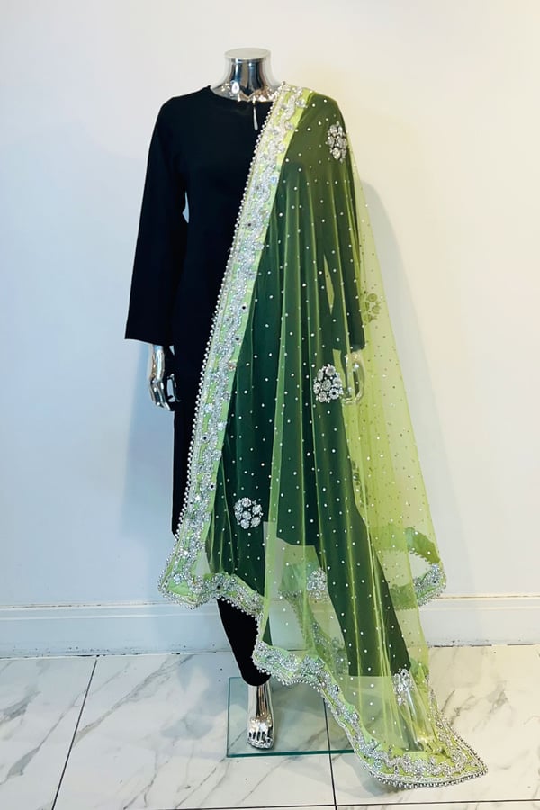 Shiffonz net embroidered dupatta - MNTSLV, FREE SIZE