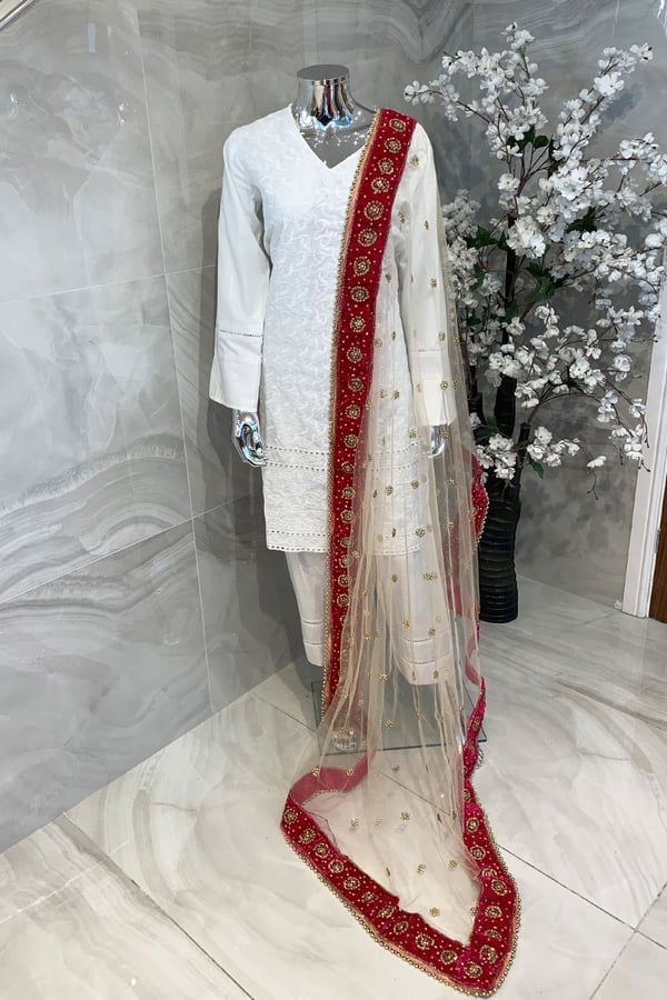 Net embroidered dupatta - BEGPNK, FREE SIZE