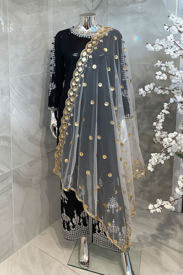 Net sequence embroidered dupatta