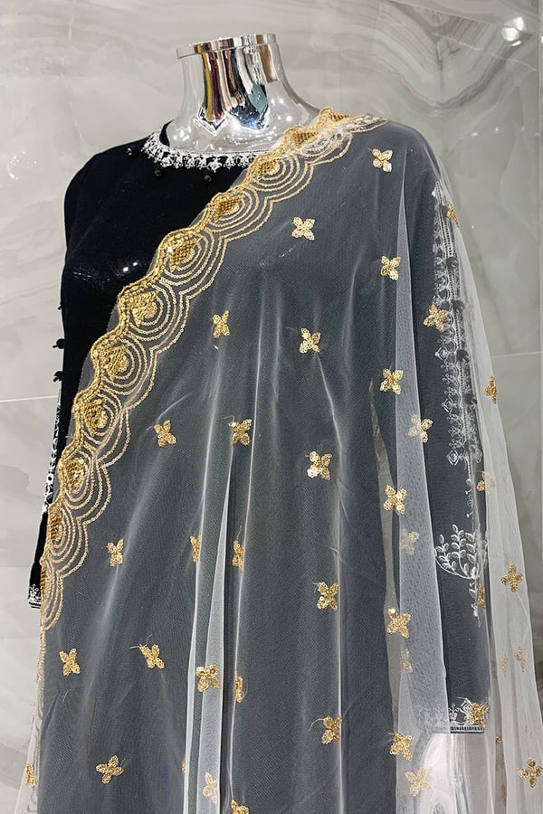 Net sequence embroidered dupatta - Image 2