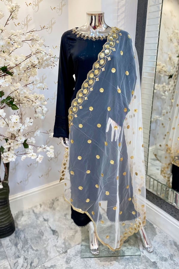 Shiffonz by Simran soft net dupatta - White/gold, FS