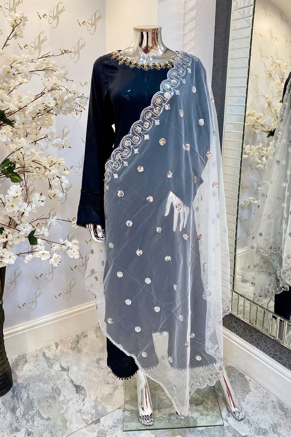 Shiffonz by Simran soft net dupatta - Whitesilver, FS