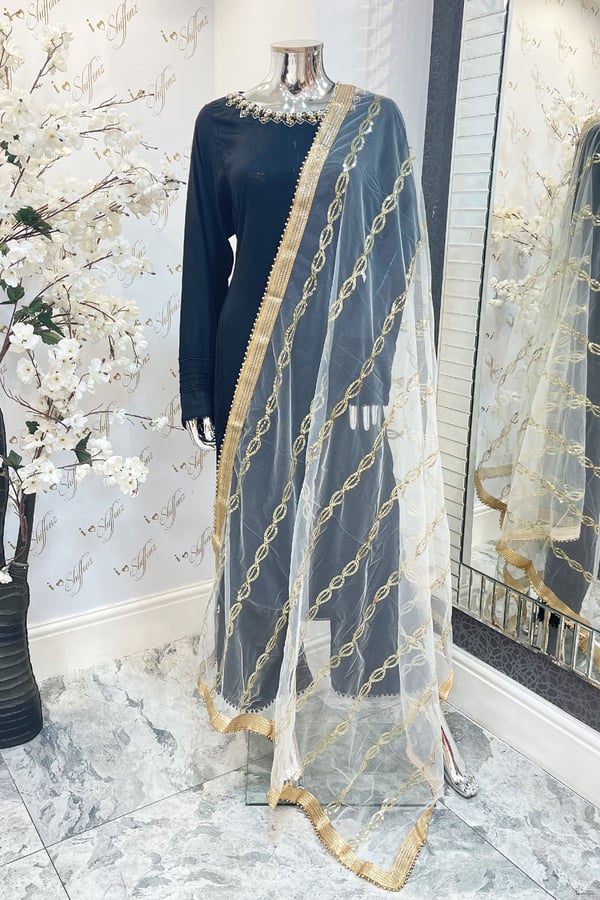 Shiffonz silver sequenced net dupatta