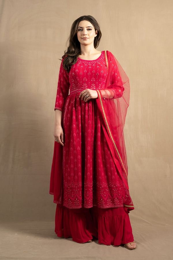 3 Piece thread work embroidered peplum dress - Image 4