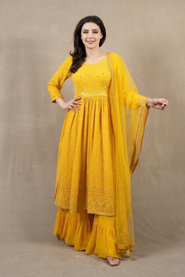 3 Piece thread work embroidered peplum dress