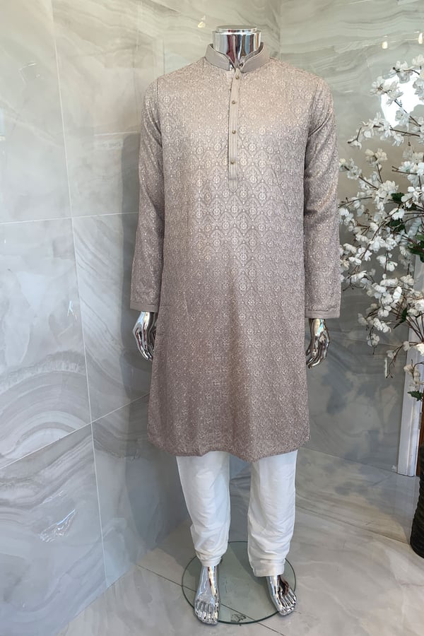 Chiffon men's kurta pyjama - Khakhi, 36