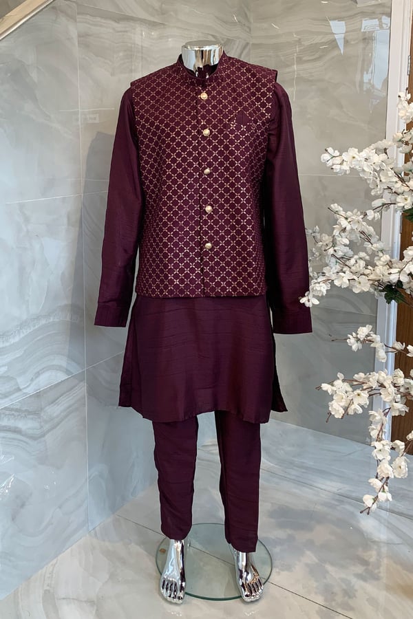 3 Piece men's waistcoat kurta pyjama - Image 3