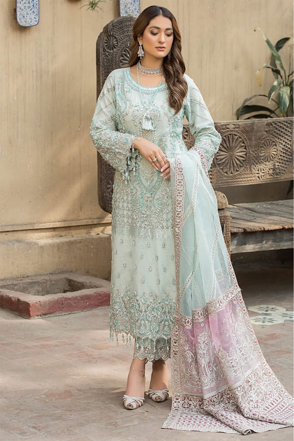 Serene 3 piece heavy embroidered suit - Sea Green, X-Large