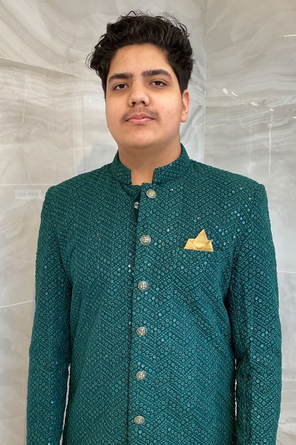 Men's 2 piece sequence embroidered georgette suit - Image 4