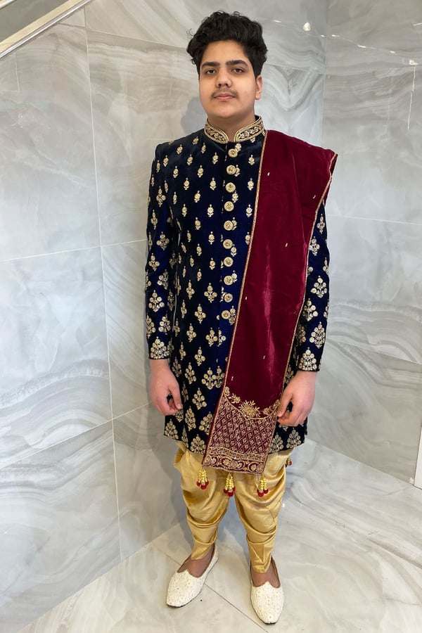 Men's luxury embroidered velvet shawl - Maroon Gold, REGULAR