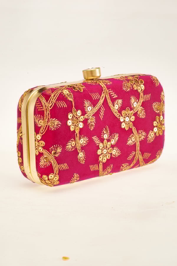 Luxury sequence embroidered clutch - Pink, FREE SIZE