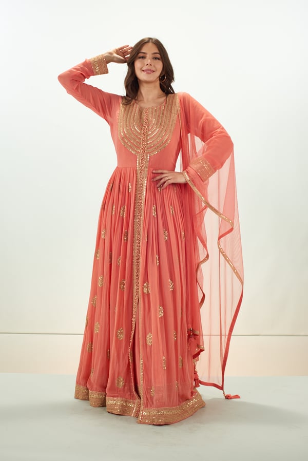 3 Piece chiffon long embroidered dress